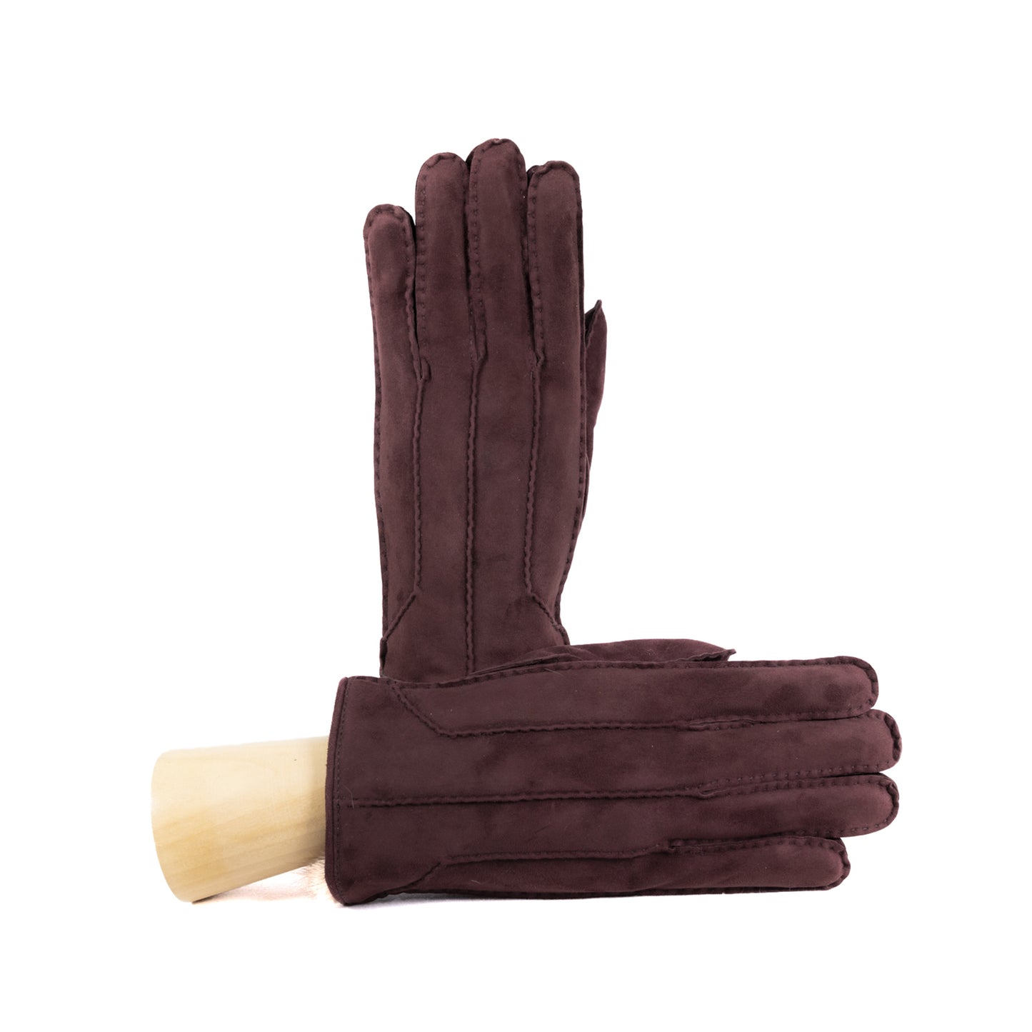 Handcrafted suede leather gloves with natural rabbit lining