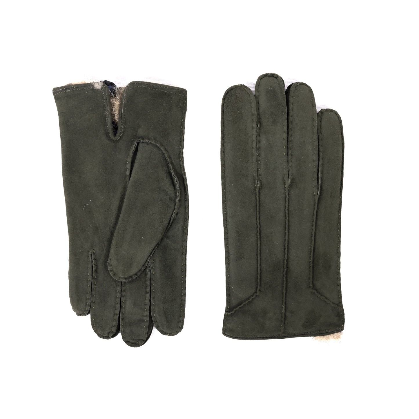 Handcrafted suede leather gloves with natural rabbit lining