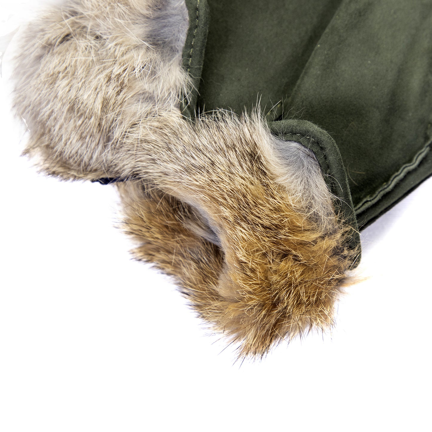 Handcrafted suede leather gloves with natural rabbit lining