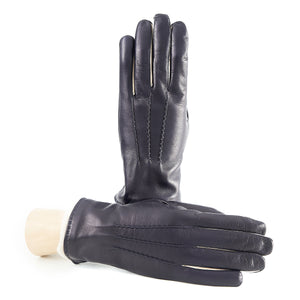 Men's black nappa leather gloves featuring contrast finger inserts and a soft cashmere lining, showcasing elegant Italian design.