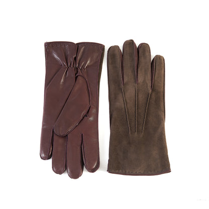 Men's nappa suede combination gloves mix cashmere lined