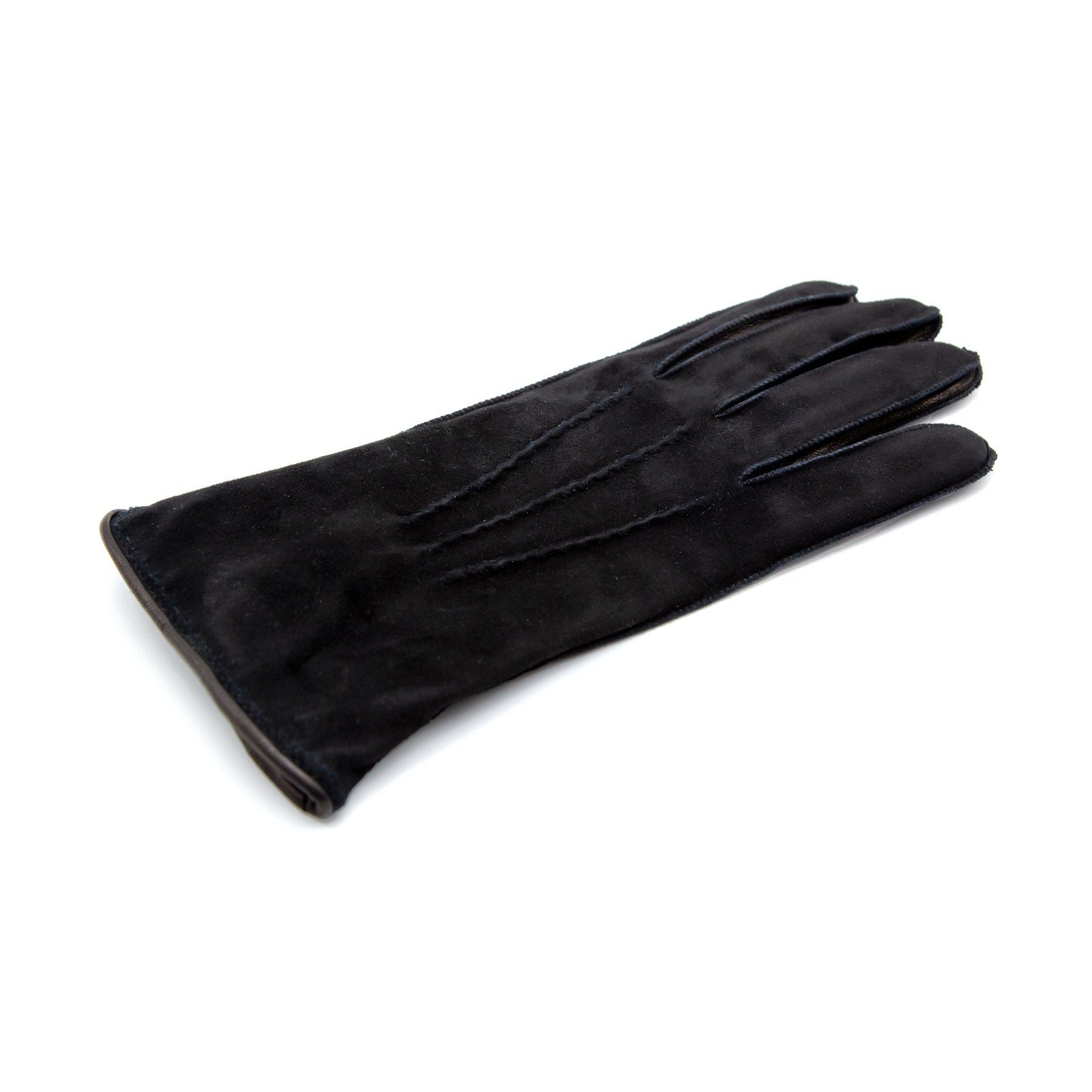 Men's black nappa suede gloves featuring a cashmere lining, showcasing elegant design and Italian craftsmanship.