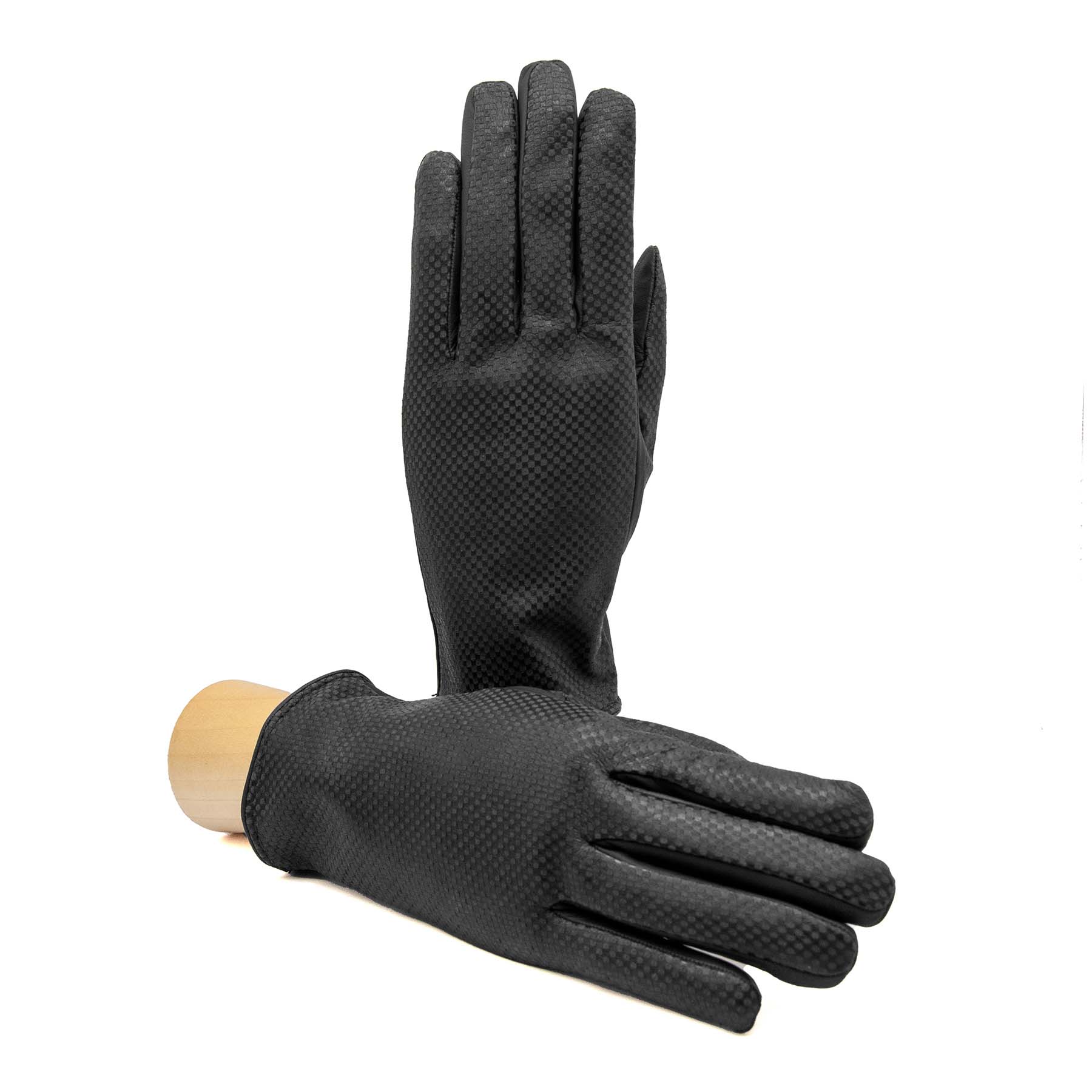 Men's black printed nappa leather gloves and cashmere lining