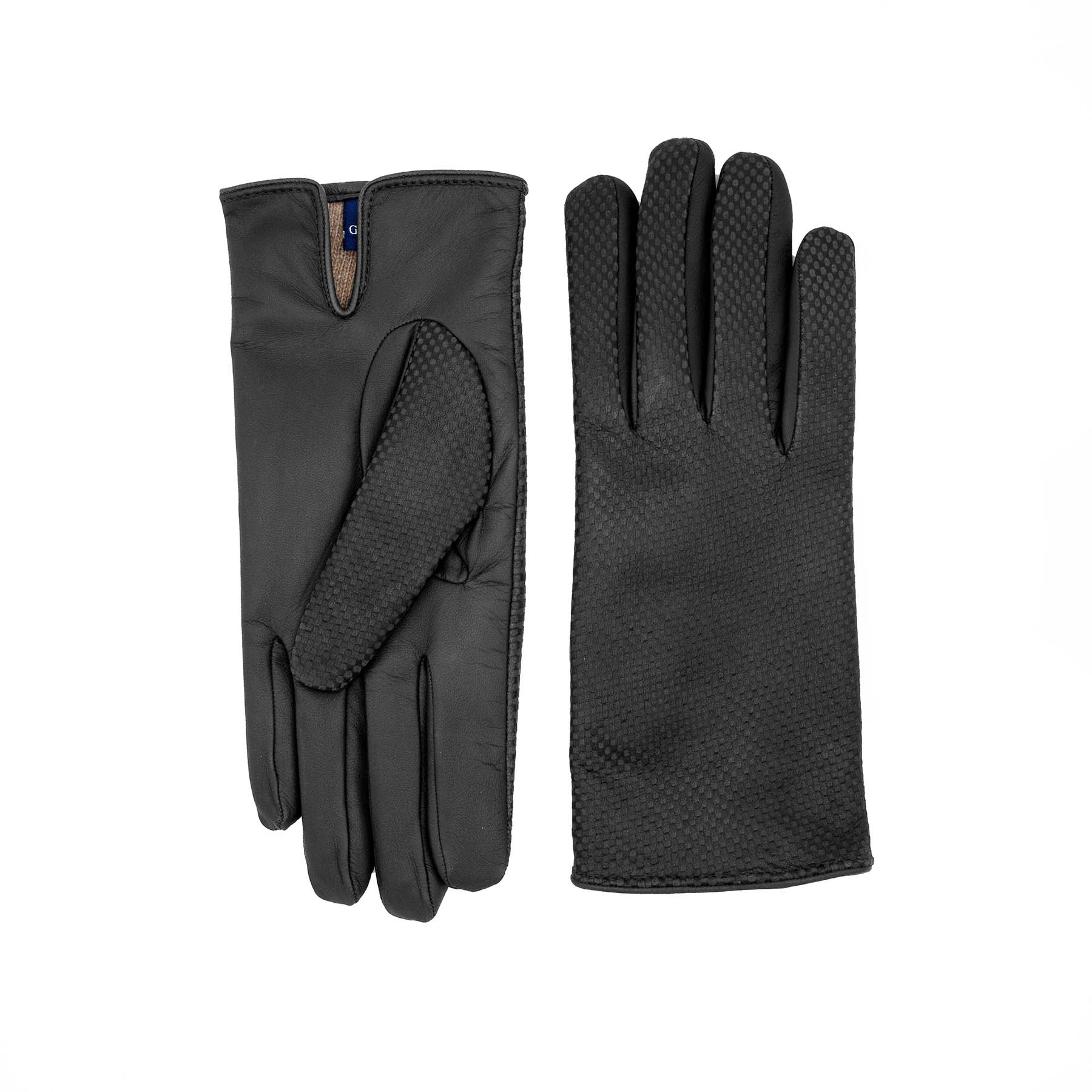 Men's black printed nappa leather gloves and cashmere lining