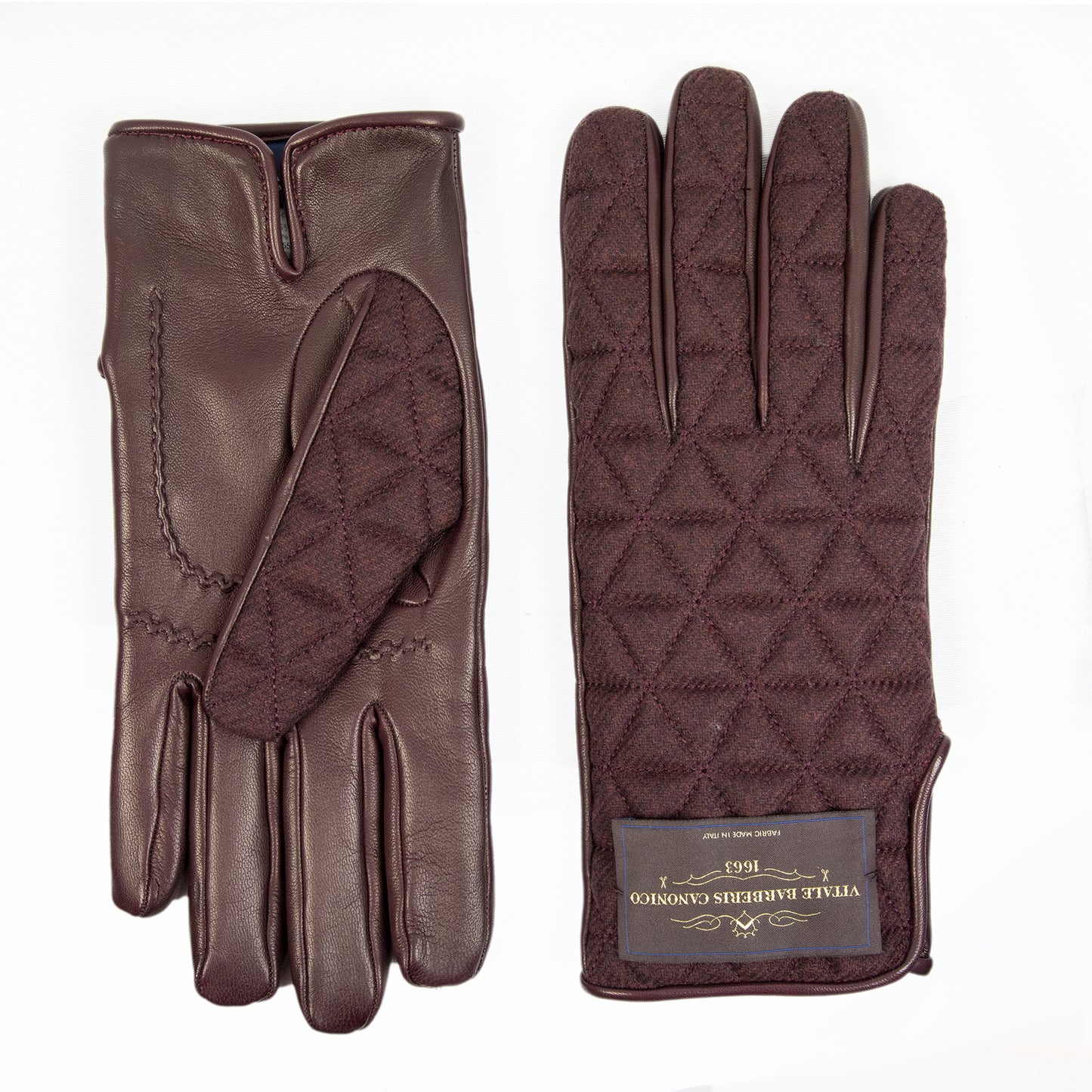 Quilted fabric and nappa leather gloves