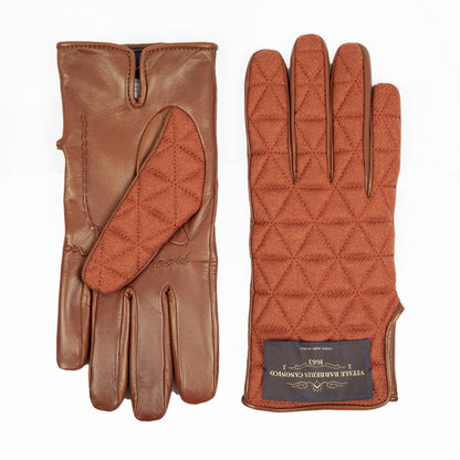 Quilted fabric and nappa leather gloves