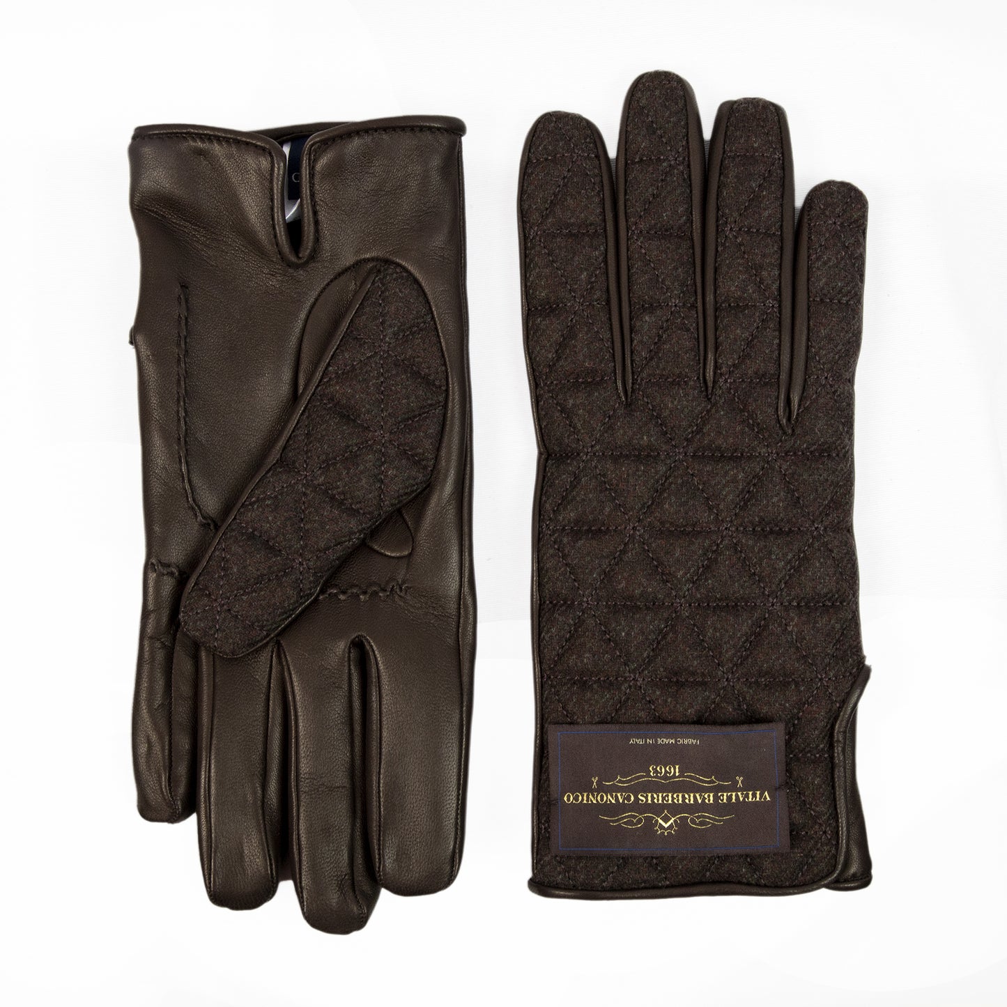 Quilted fabric and nappa leather gloves