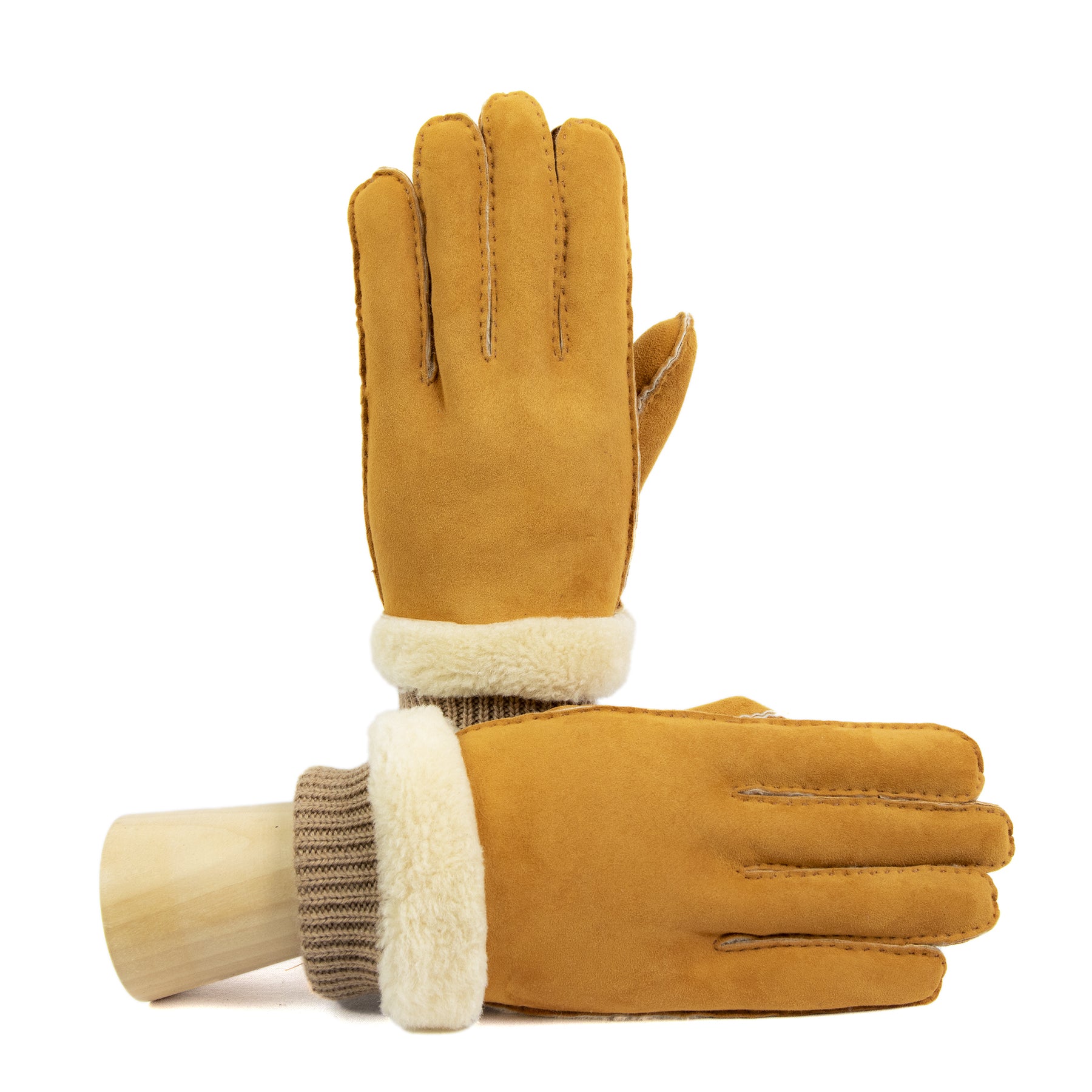 Men's chestnut lambskin gloves featuring a soft wool rib cuff, showcasing elegant Italian craftsmanship and premium materials.