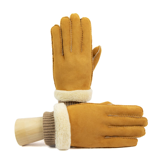 Men's chestnut lambskin gloves with wool ribb cuff