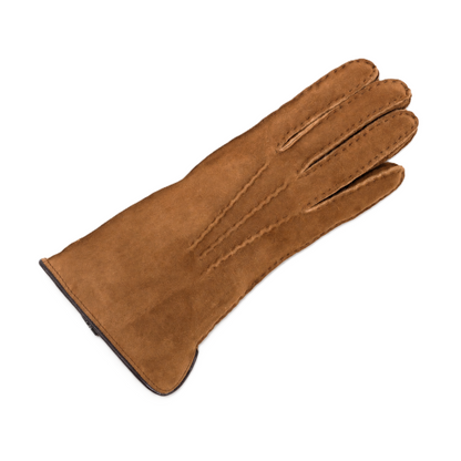 Men's curly lambskin gloves with leather piped edge and side opening