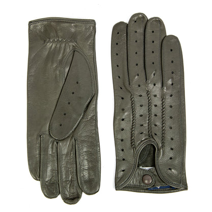 Men's mud leather driving gloves with button closure