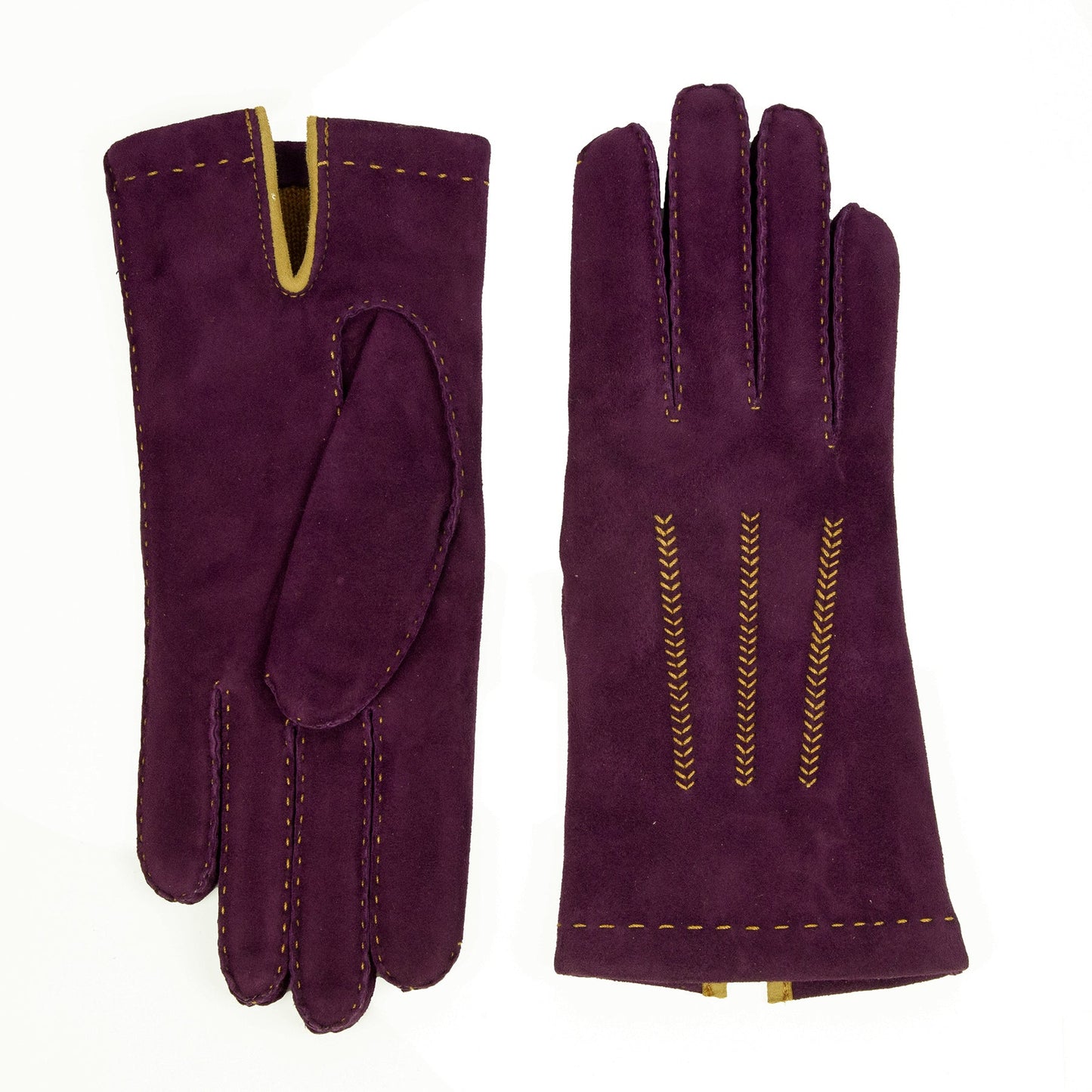 Bespoke Women's classic suede leather gloves entirely hand-sewn with cashmere lining