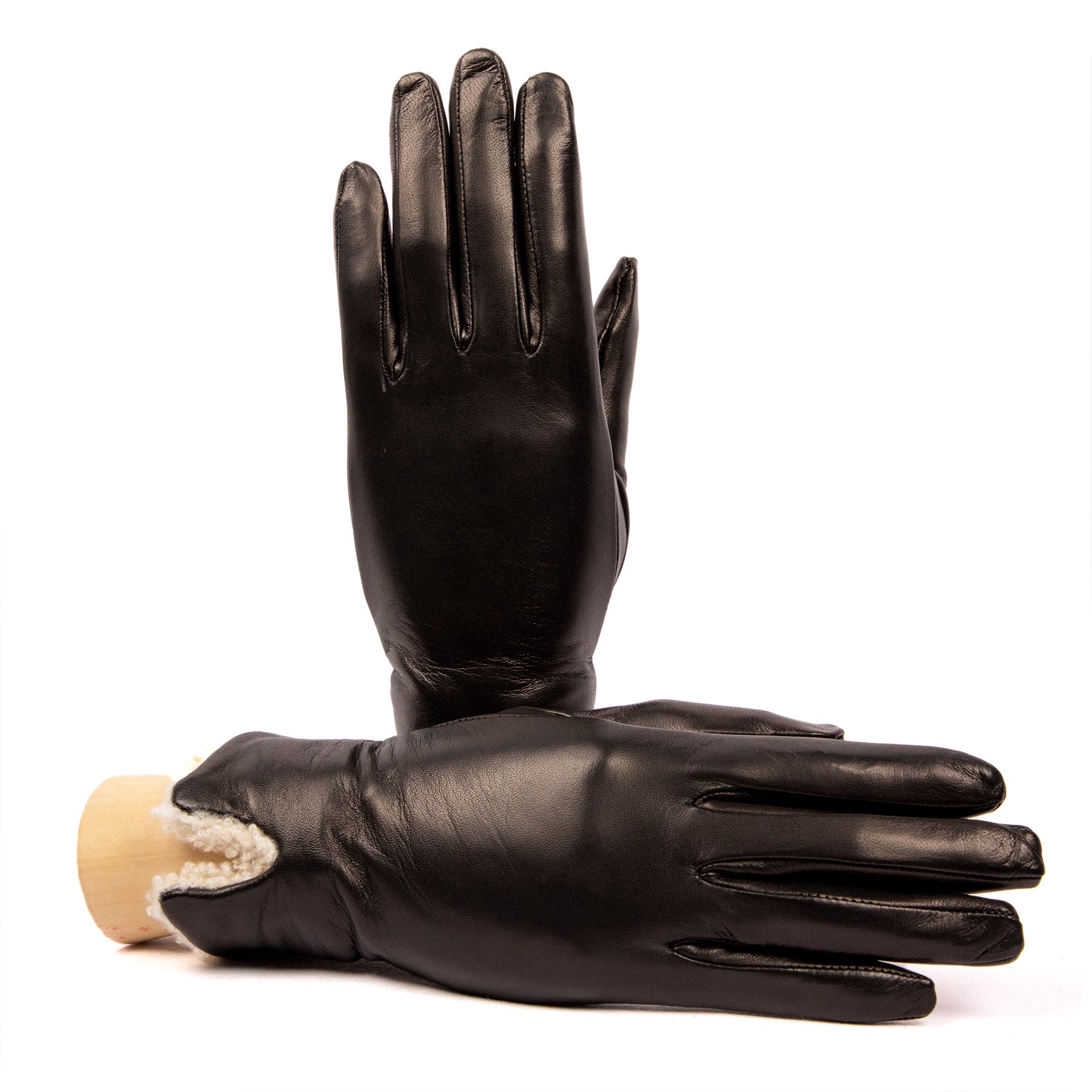 Women's black nappa leather gloves with shearling cuff