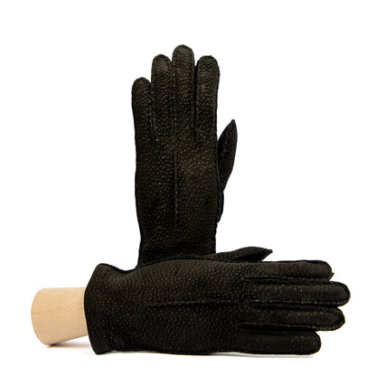 Woman's black carpincho gloves entirely hand-sewn cashmere lined