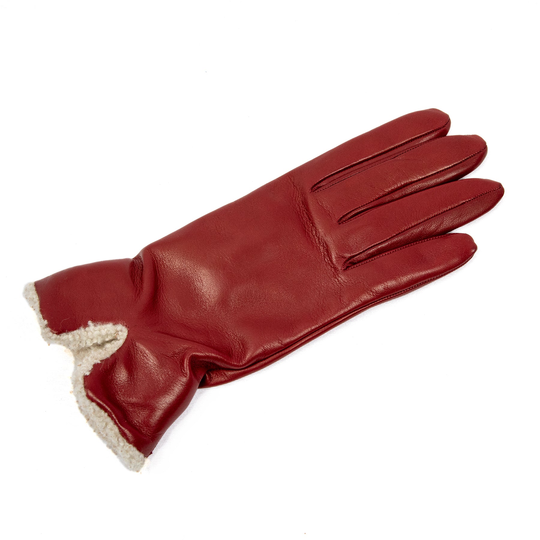 Women's burgundy nappa leather gloves with shearling cuff