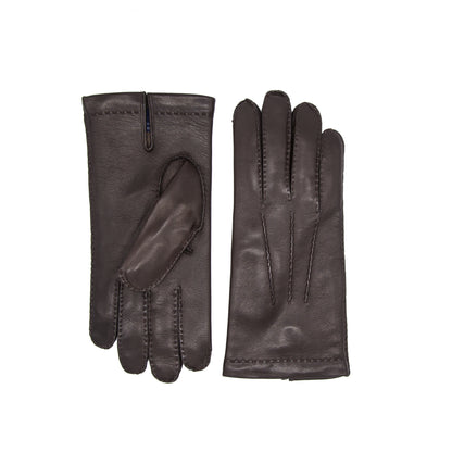 Men's fully hand-stitched genuine leather gloves in color brown cashmere lined