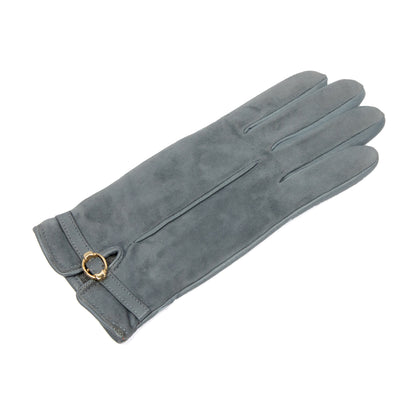 Wamen's grey suede leather gloves with buckle and strap