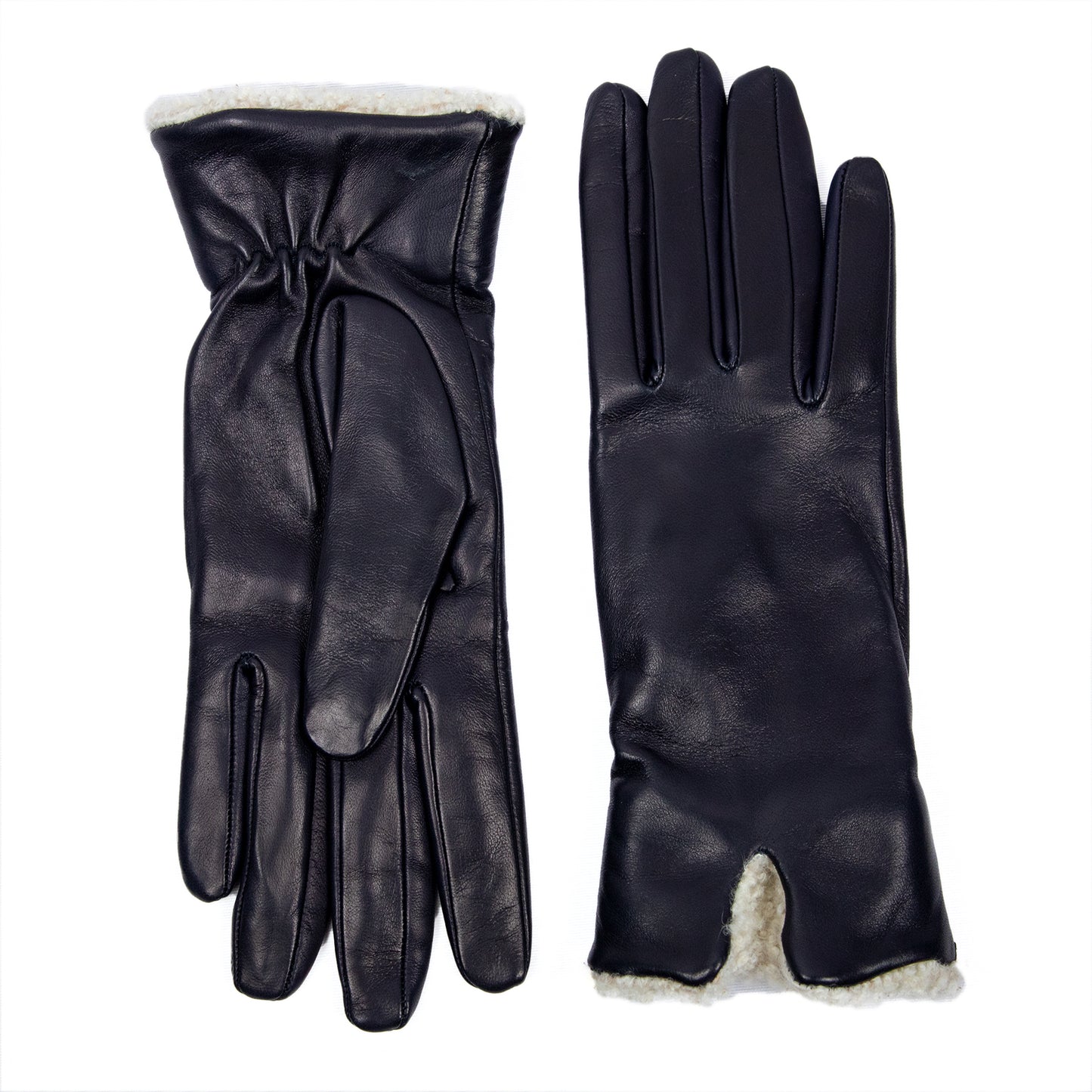 Women's blue nappa leather gloves with shearling cuff