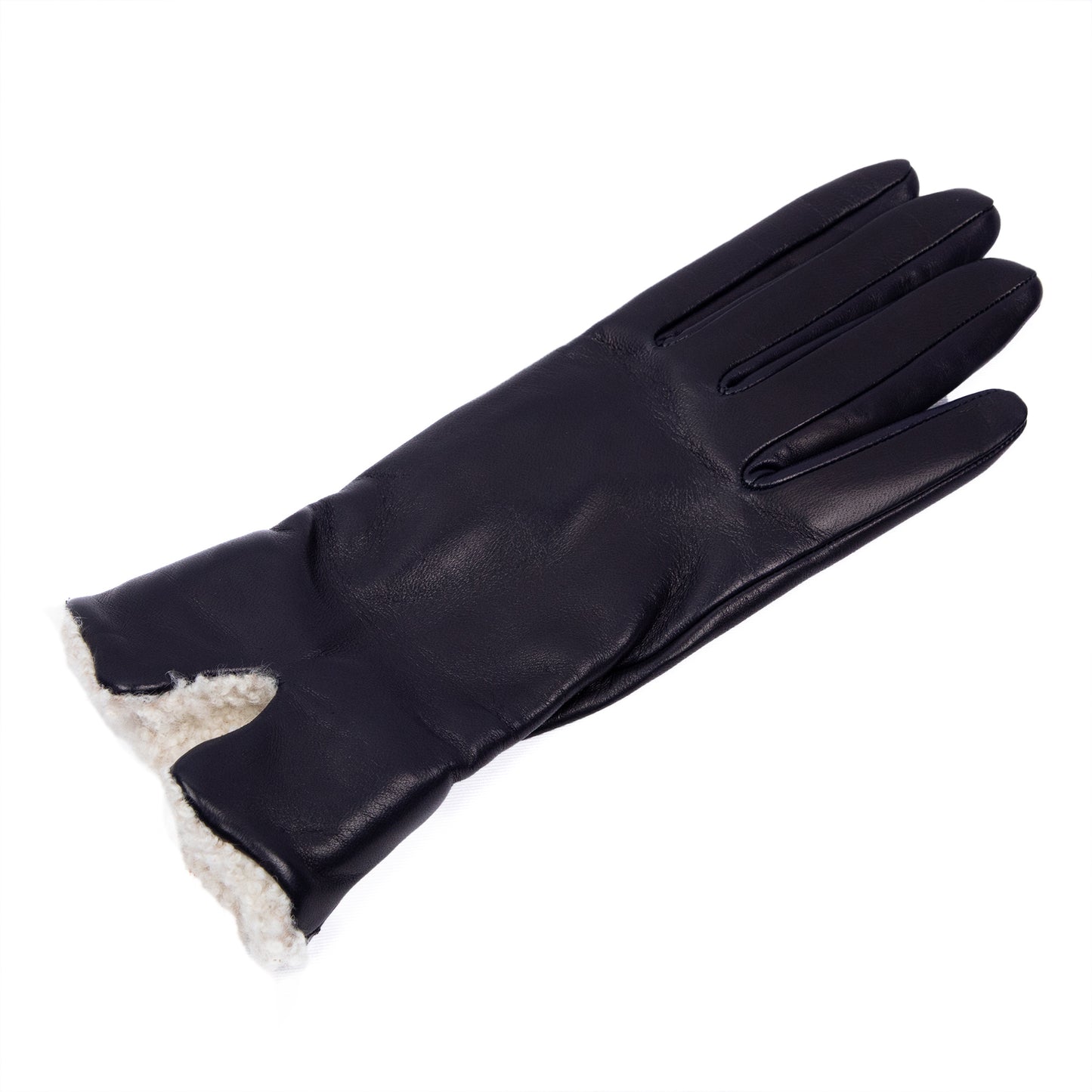 Women's blue nappa leather gloves with shearling cuff