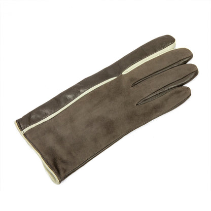 Women's mud nappa and suede leather gloves and cashmere lining