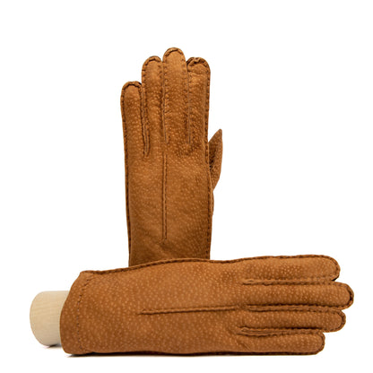 Woman's  tobacco carpincho gloves entirely hand-sewn cashmere lined