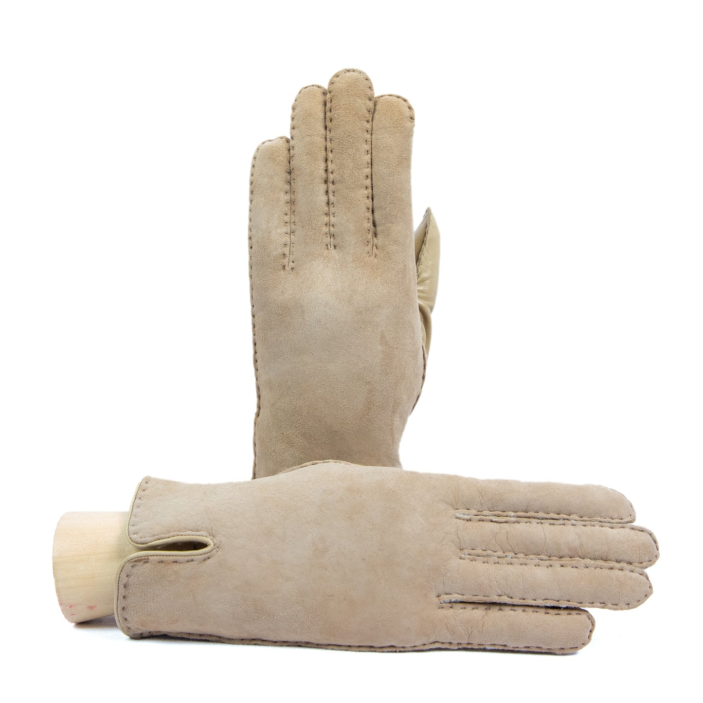Women's alpaca curly lambskin gloves with with nappa leather piping detail