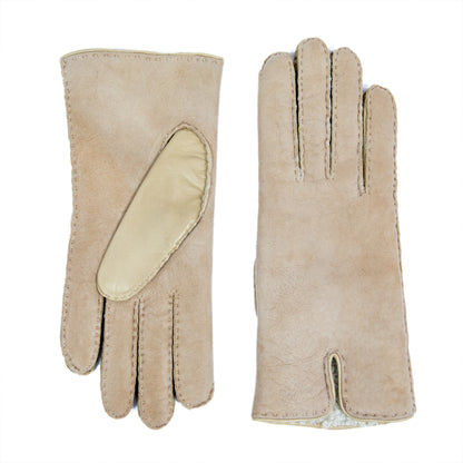 Women's alpaca curly lambskin gloves with with nappa leather piping detail