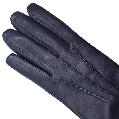 Men's blue metal free nappa leather gloves with natural cashmere lining