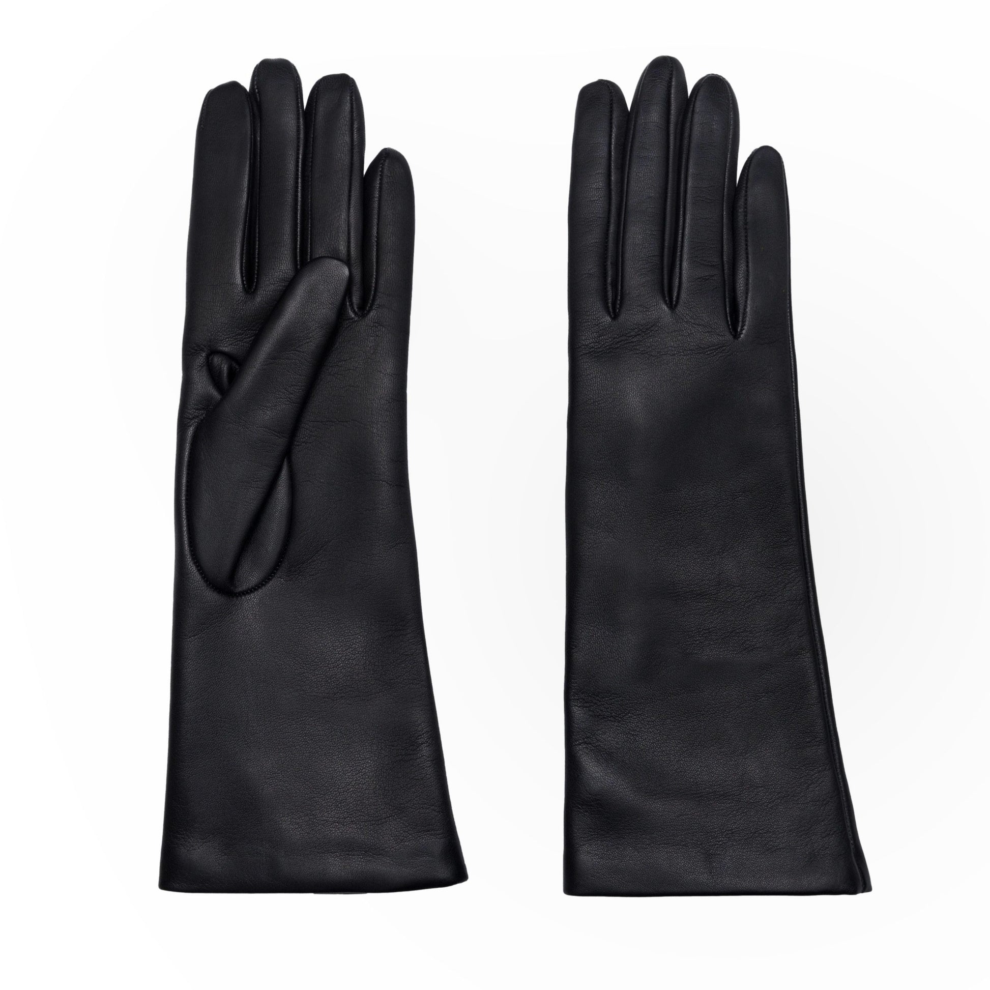 Women's classic black mid lenght metal free nappa leather gloves with natural cashmere lining