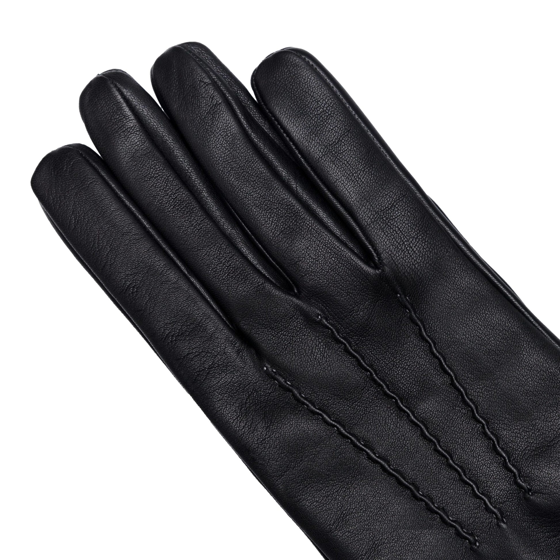Men's black metal free nappa leather gloves with natural rib cuff and cashmere lining