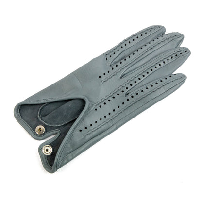 Women's grey nappa leather driving gloves with points on fingers and unlined