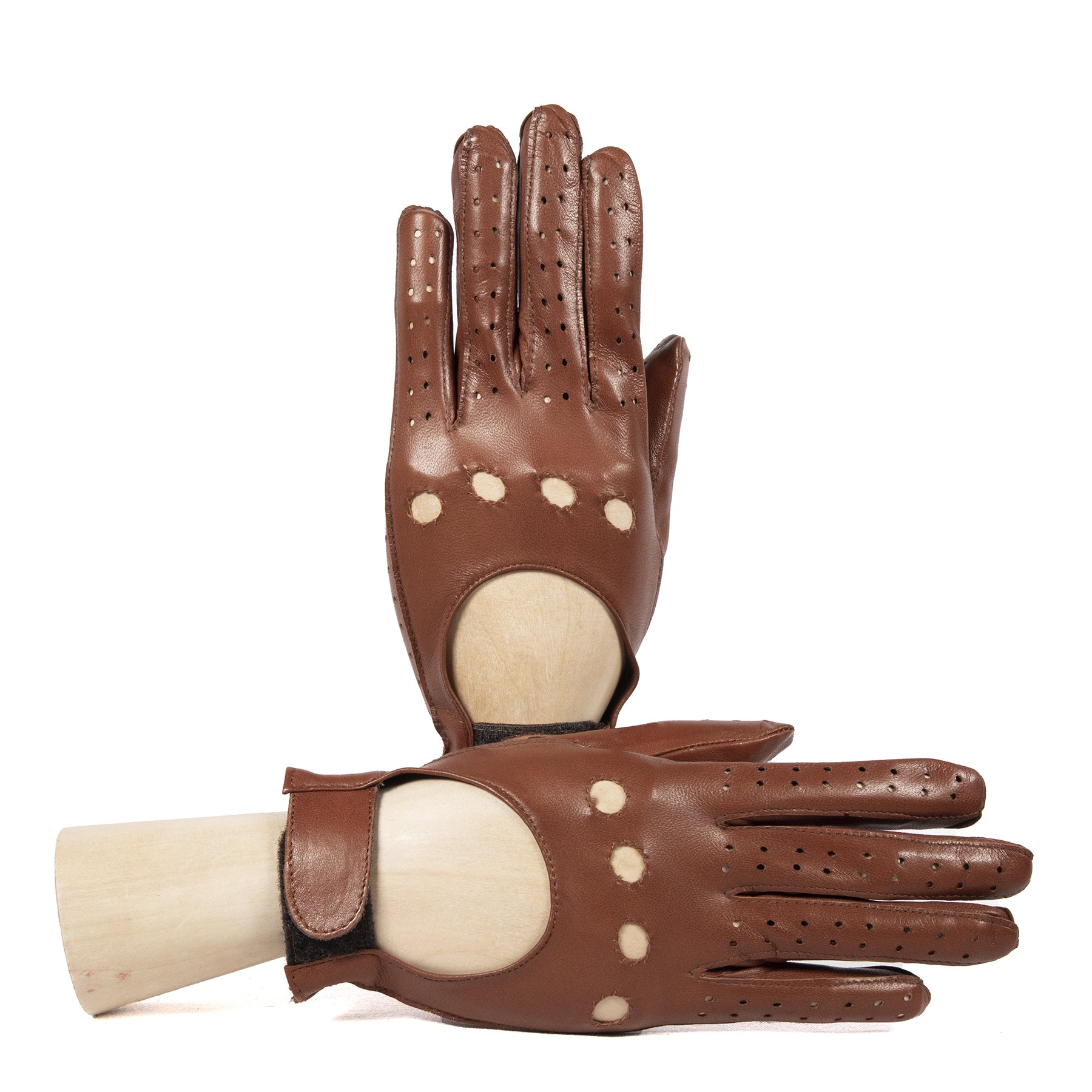 Damen ungefüttert Cognac Lederhandschuhe mit Riemenverschluss – Gala Gloves