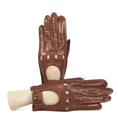 cognacfarbene handschuhe Damen ungefüttert Cognac Lederhandschuhe entirely handgenäht mit Knopf – Gala Gloves