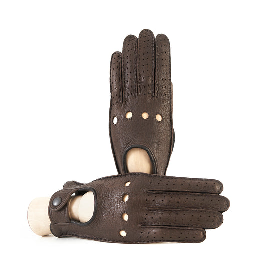 Women's driving gloves in fine perforated pecary leather and without lining
