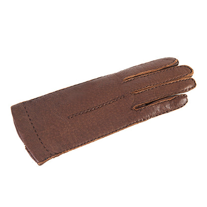 Women's brown peccary leather gloves entirely hand-sewn