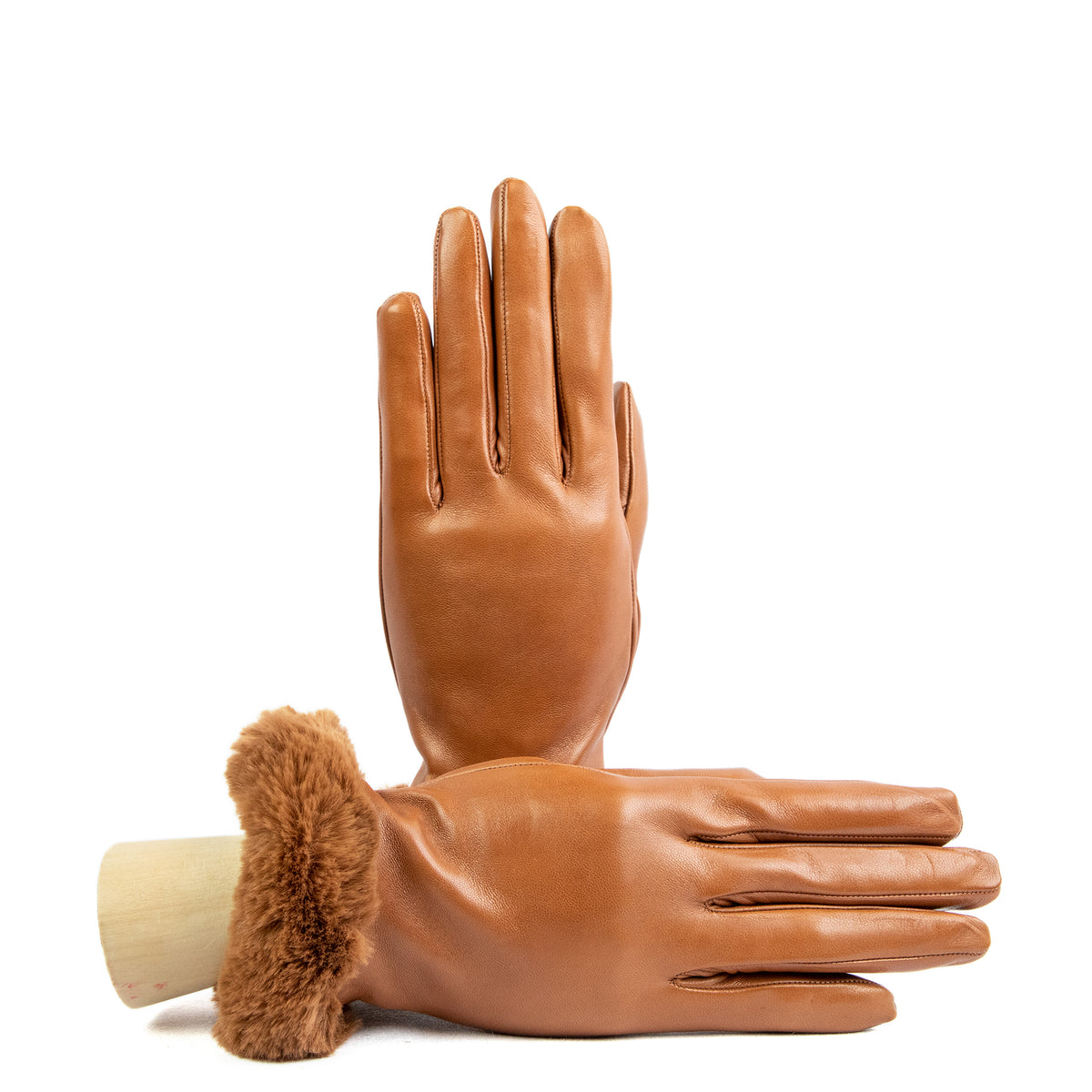naturfell handschuhe Damen Kamel Nappa-Lederhandschuhe mit Kunstfell