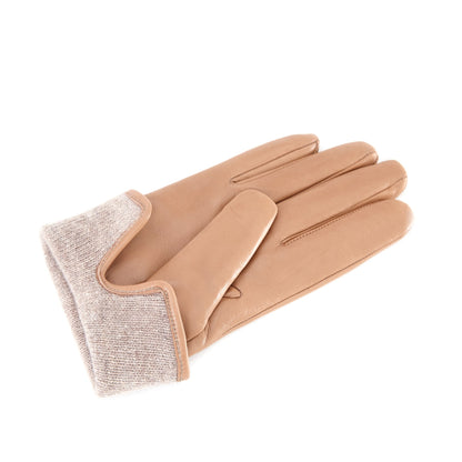 Women’s basic alpaca soft nappa leather gloves with palm opening and mix cashmere lining