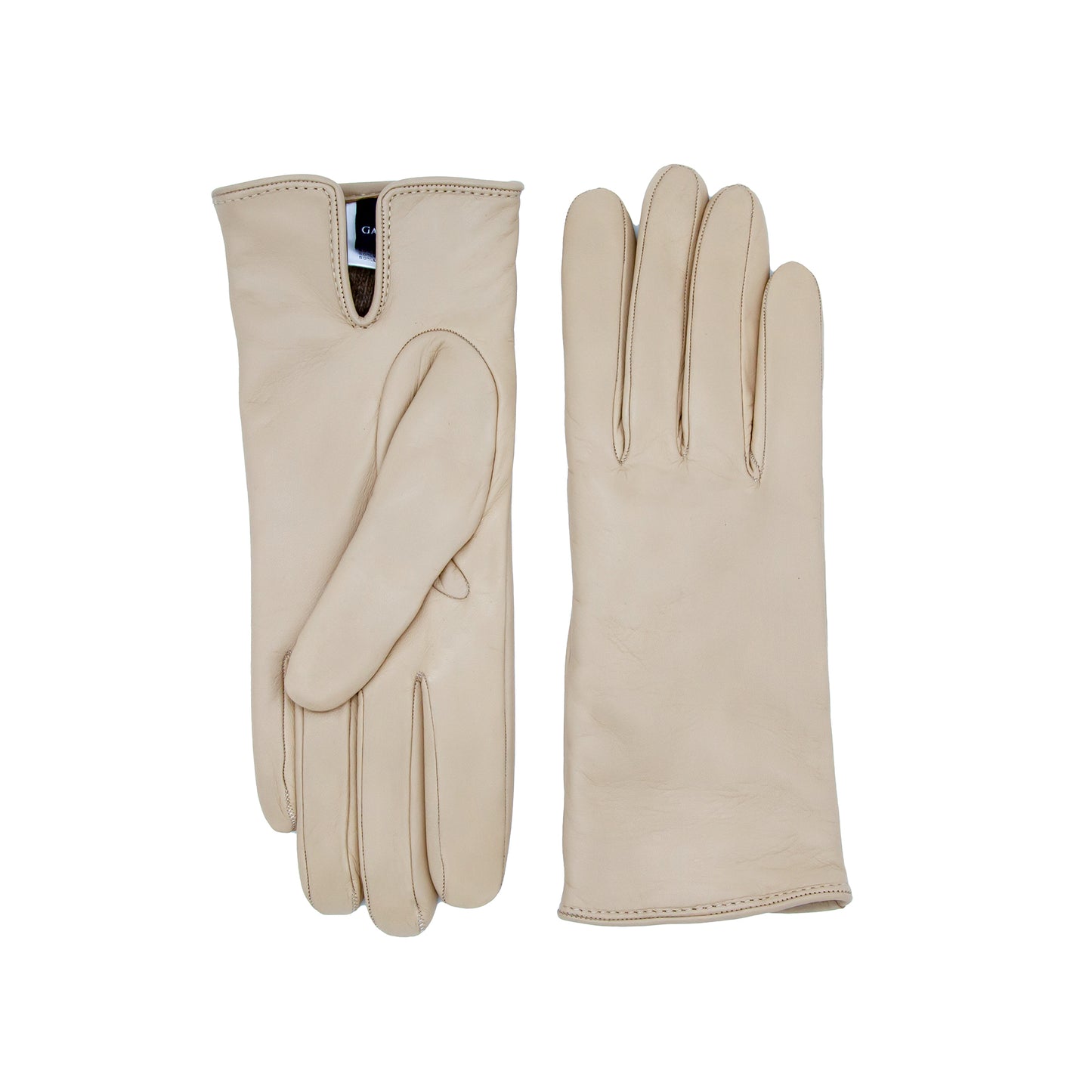 Women’s basic beige soft nappa leather gloves with palm opening and mix cashmere lining
