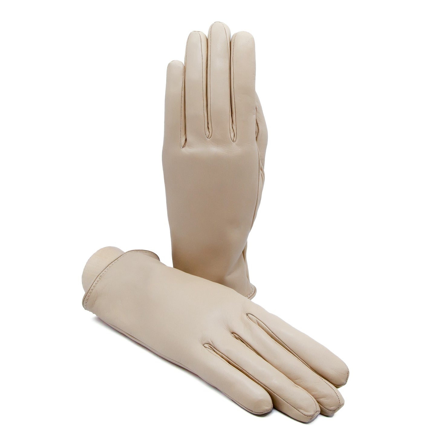 Women’s basic beige soft nappa leather gloves with palm opening and mix cashmere lining