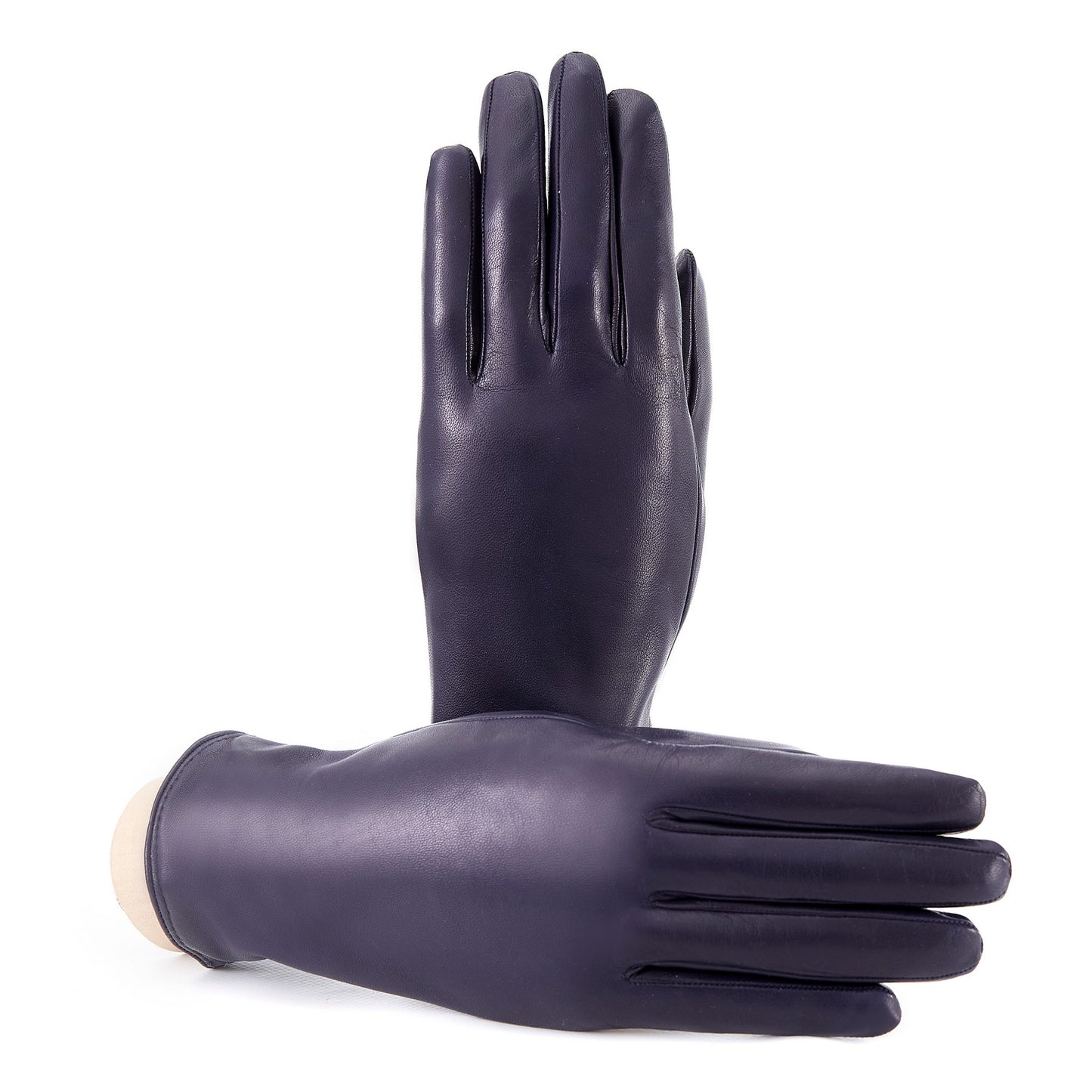 Women’s basic blue soft nappa leather gloves with palm opening and mix cashmere lining