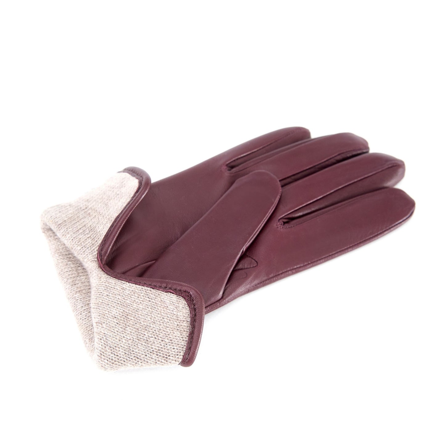 Women’s basic bordeaux soft nappa leather gloves with palm opening and mix cashmere lining