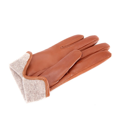 Women’s basic camel soft nappa leather gloves with palm opening and mix cashmere lining