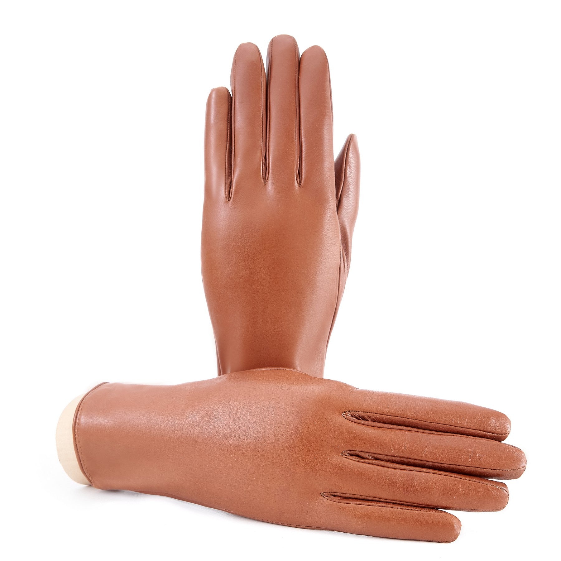 Women’s basic camel soft nappa leather gloves with palm opening and mix cashmere lining