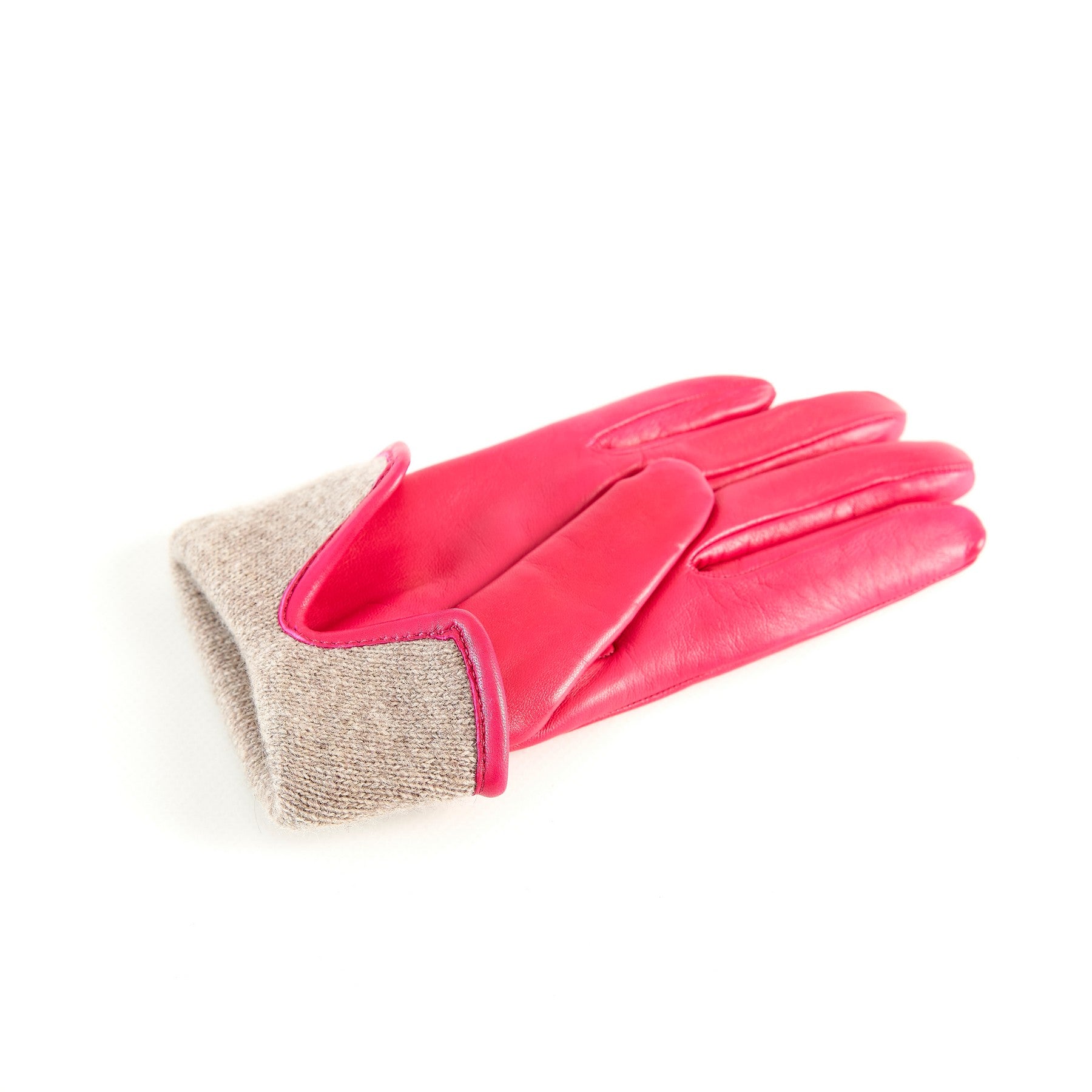 Women’s basic deep pink soft nappa leather gloves with palm opening and mix cashmere lining