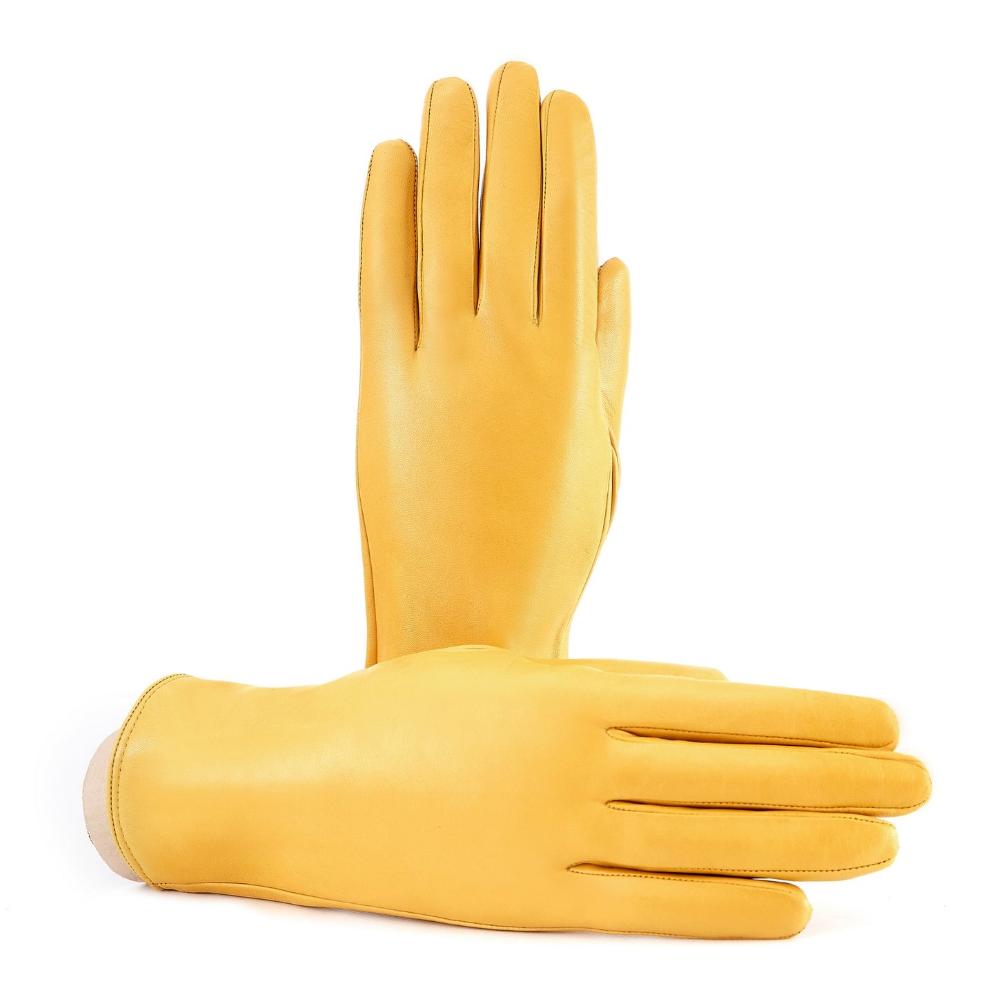 Women’s basic yellow soft nappa leather gloves with palm opening and mix cashmere lining