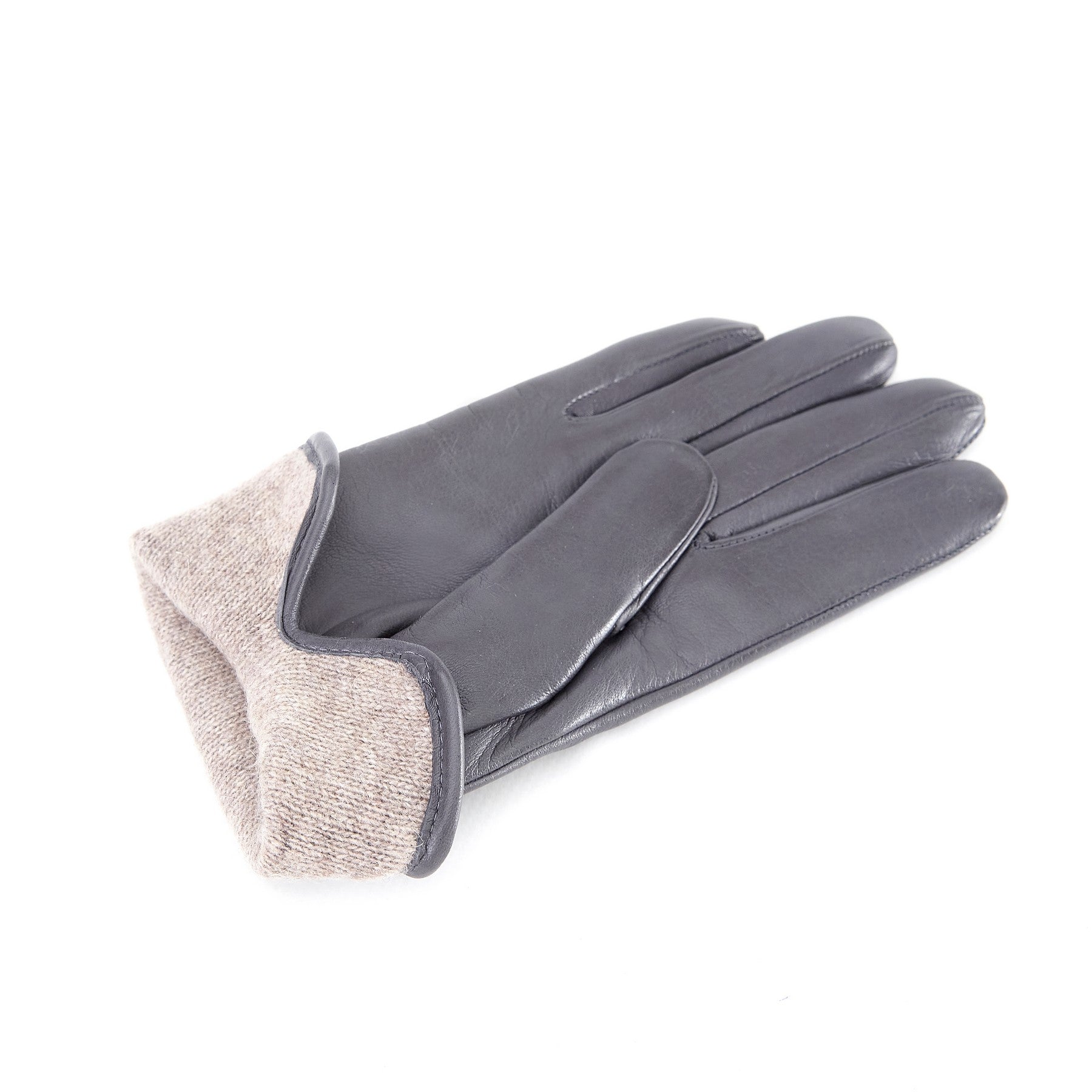 Women’s basic grey soft nappa leather gloves with palm opening and mix cashmere lining
