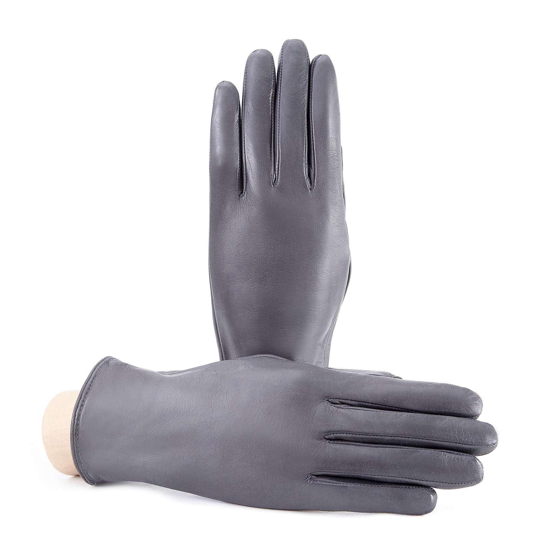 Women’s basic grey soft nappa leather gloves with palm opening and mix cashmere lining