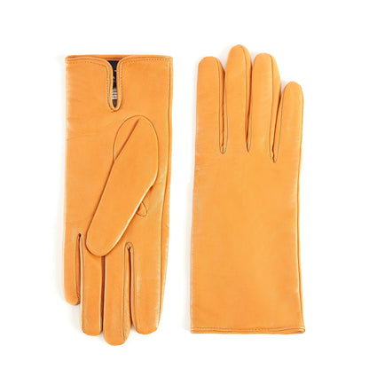 Women’s basic light orange soft nappa leather gloves with palm opening and mix cashmere lining