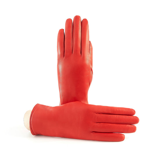 Women’s basic red soft nappa leather gloves with palm opening and mix cashmere lining