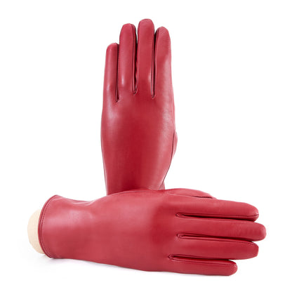 Women’s basic rum soft nappa leather gloves with palm opening and mix cashmere lining